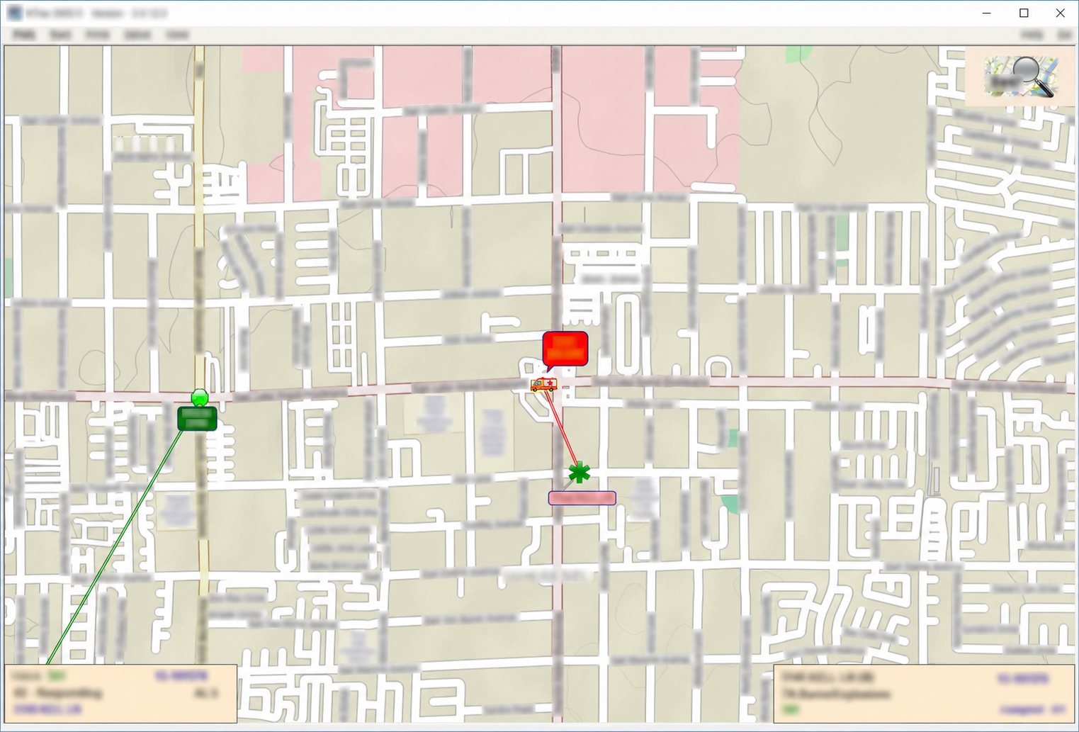 Operational map receiving vehicle location and incident information through the AVL interface