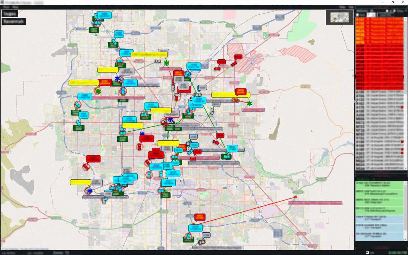 KTrac EMS map showing emergency vehicles, incidents, and unit statuses
